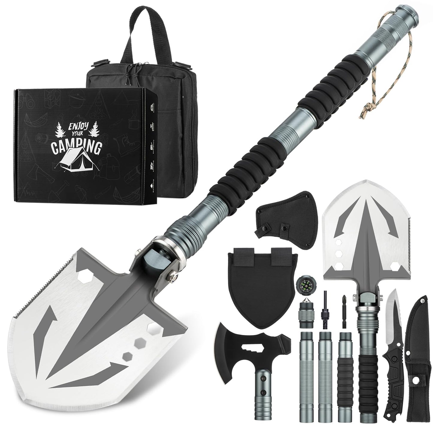 ZENHOSIT Survival Shovel with Camping Axe: Multifunctional Tactical Gear for Outdoor Adventure - 180 Degree Folding Camping Shovel Multi-Tool with Carry Pouch for Outdoor Camping Hiking