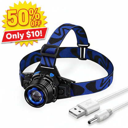 LED Headlamp Rechargeable with Focus for Outdoor Use